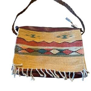 Bohemian Carpet Bag With Leather Shoulder Strap and Zip Closure